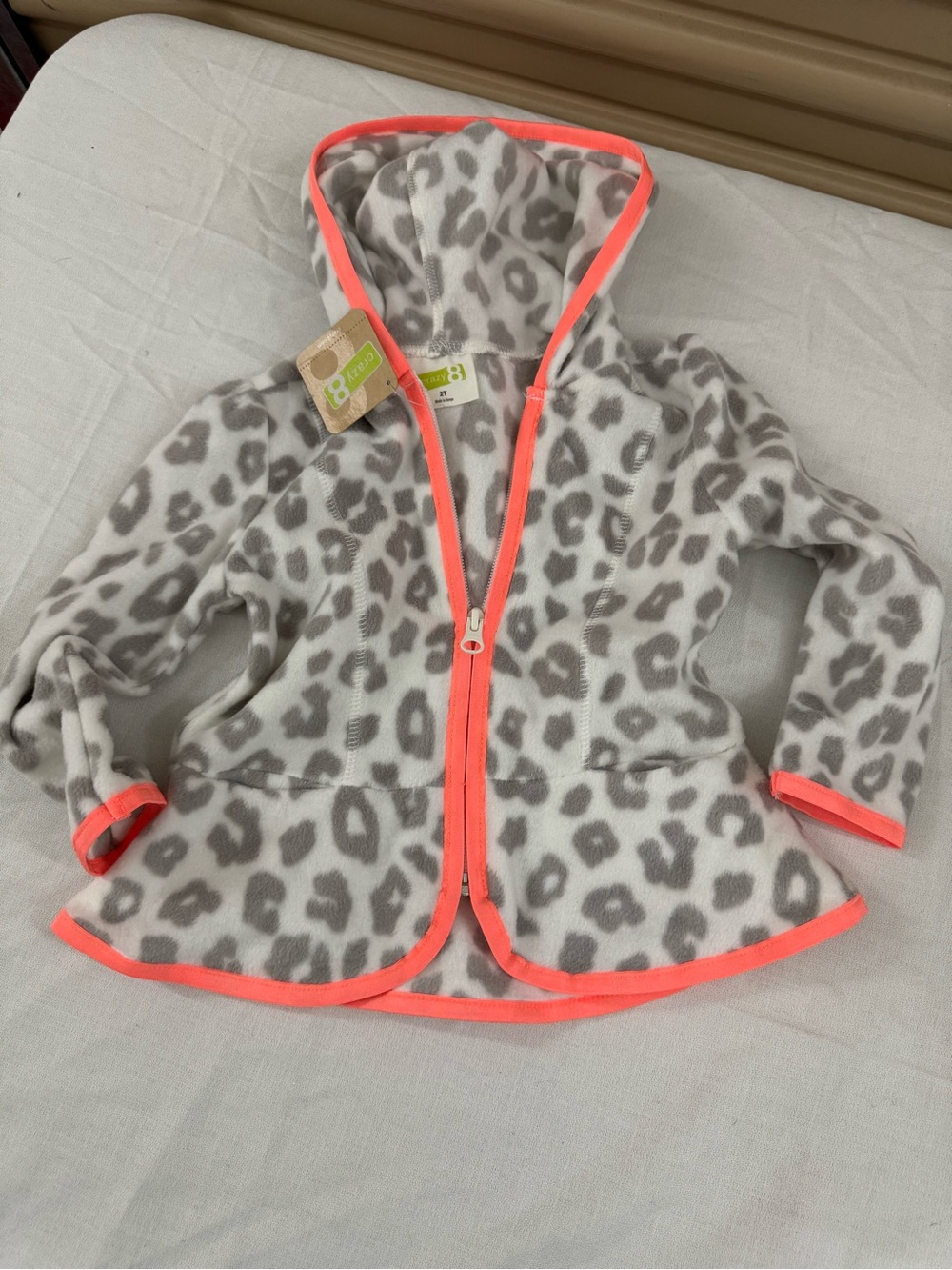 Crazy 8 Girls Gray Leopard Print Jacket with Coral Trim